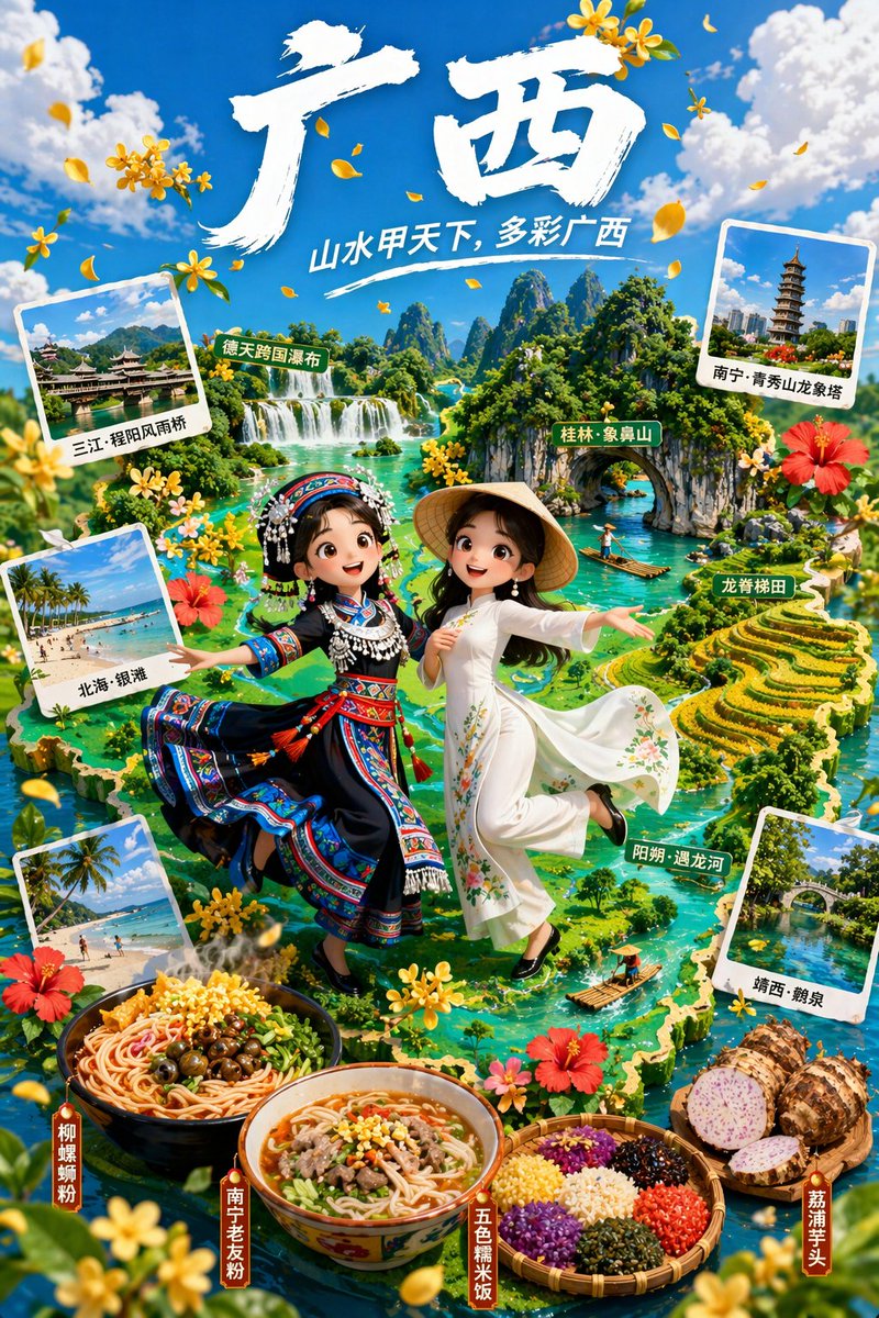 Ready-to-edit 3D animated style tourism promotional poster image prompt.